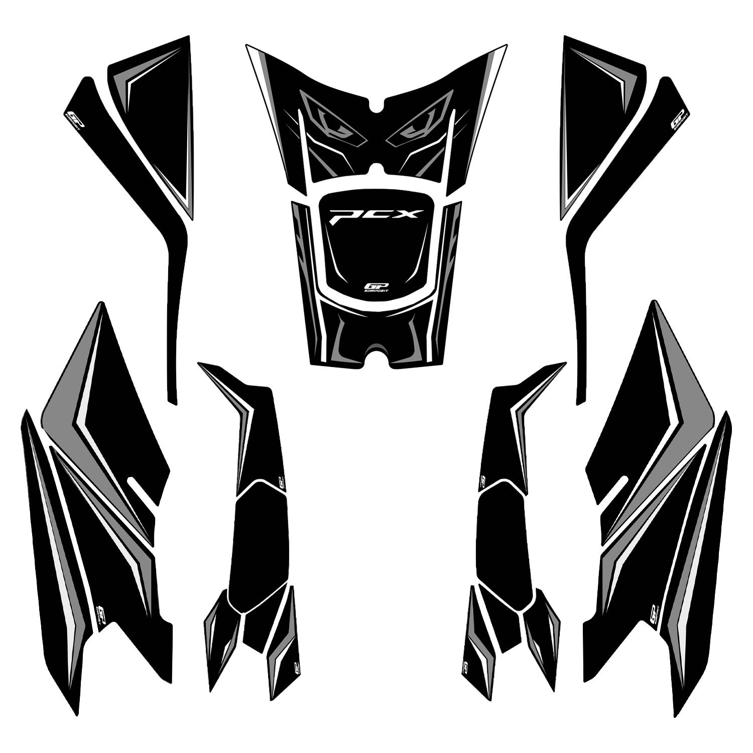 GP Kompozit Honda PCX 125 / 150 2025 Uyumlu Full Tank Pad Seti Gri