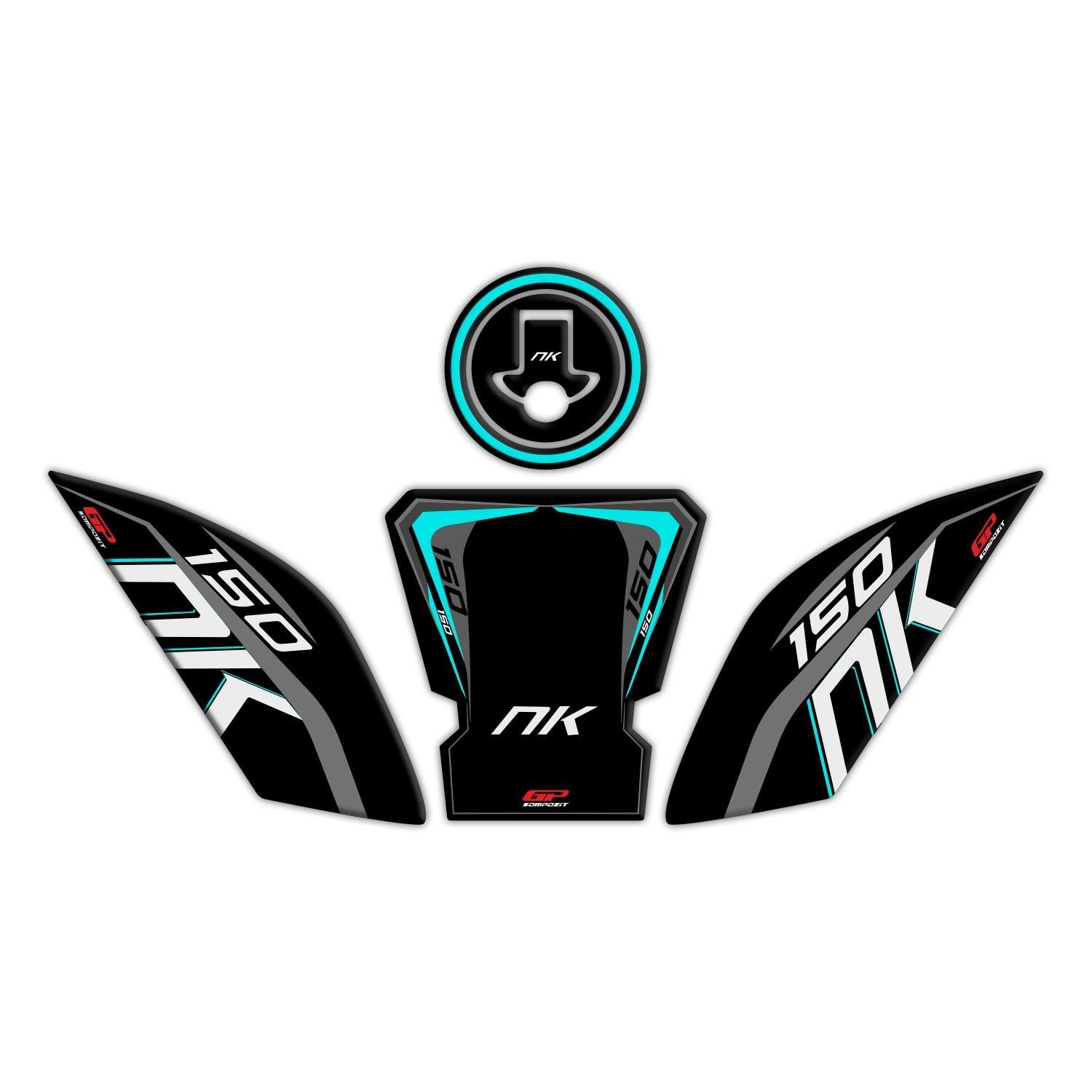 GP Kompozit CF Moto 150 NK 2016-2022 Uyumlu Tank Pad Seti Siyah-Turkuaz