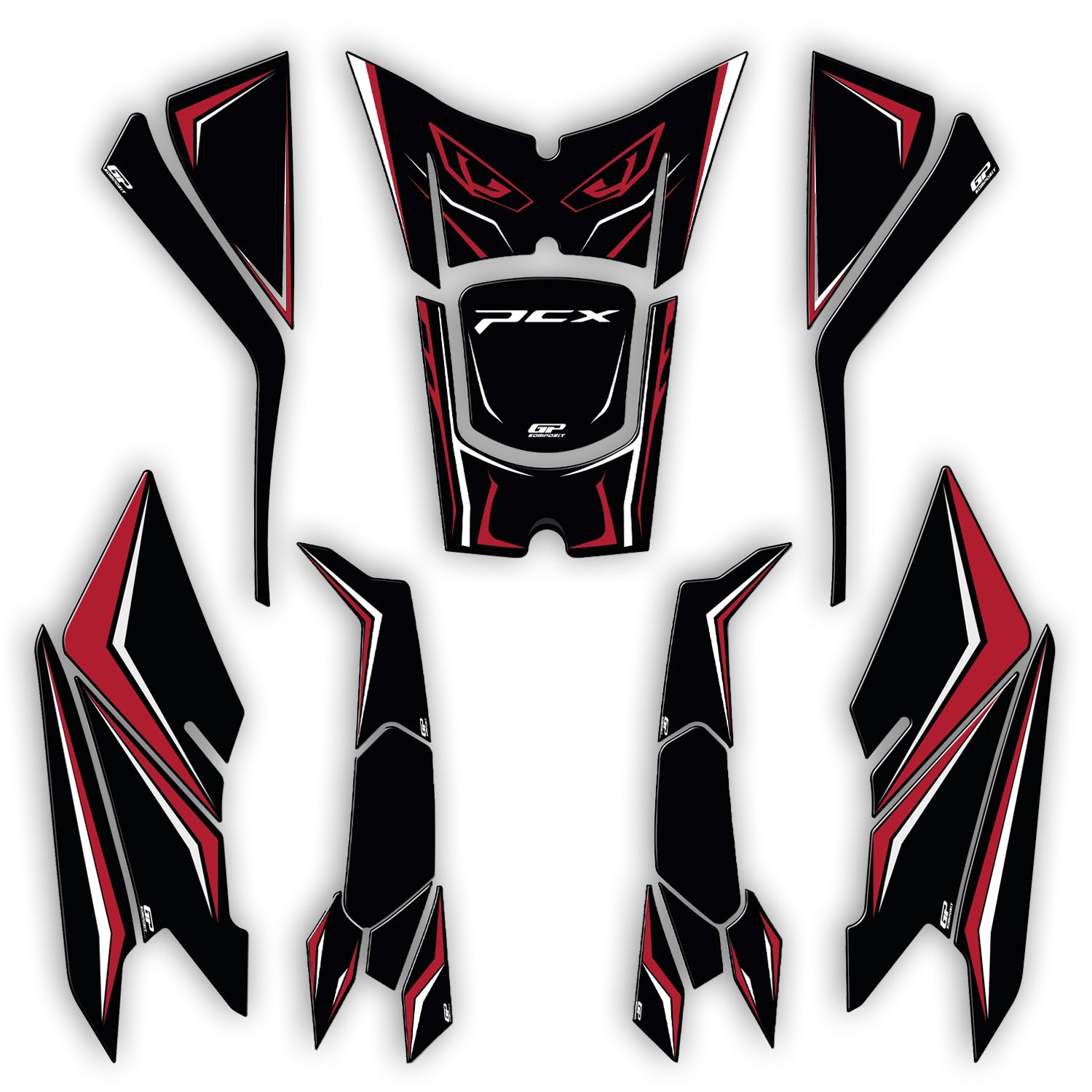 GP Kompozit Honda PCX 125 / 150 2025 Uyumlu Full Tank Pad Seti Kırmızı