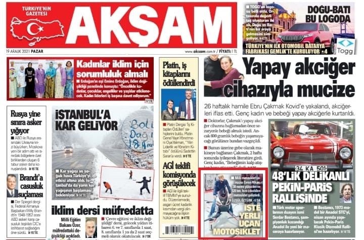 GP Kompozit’in Uçan Motosiklet Projesi Gazetelerde Yerini Almaya Devam Ediyor