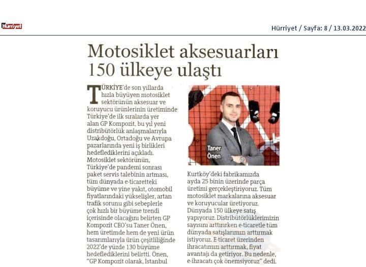 GP Kompozit Hürriyet Gazetesi'nde Yer Aldı