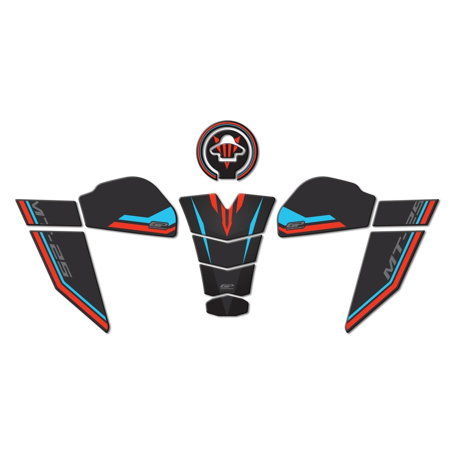 GP Kompozit Yamaha MT-25 2020-2026 Uyumlu Tank Pad Seti Mavi-Kırmızı