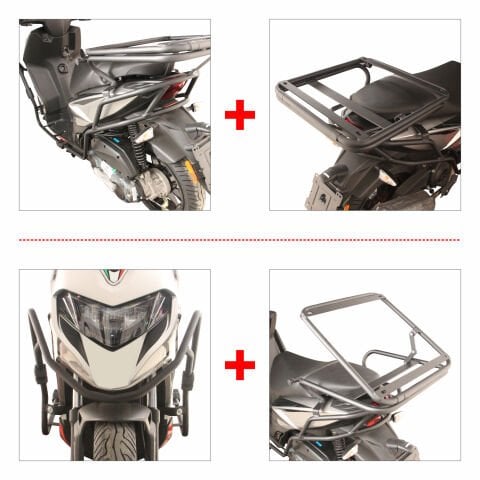 GP Kompozit Aprilia SR 125 / 160 2024 Uyumlu Motor Koruma Demiri ve Damperli Çanta Demiri Seti Siyah