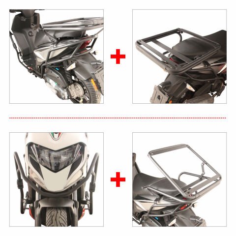 GP Kompozit Aprilia SR 125 / 160 2024 Uyumlu Motor Koruma Demiri ve Damperli Çanta Demiri Seti Siyah