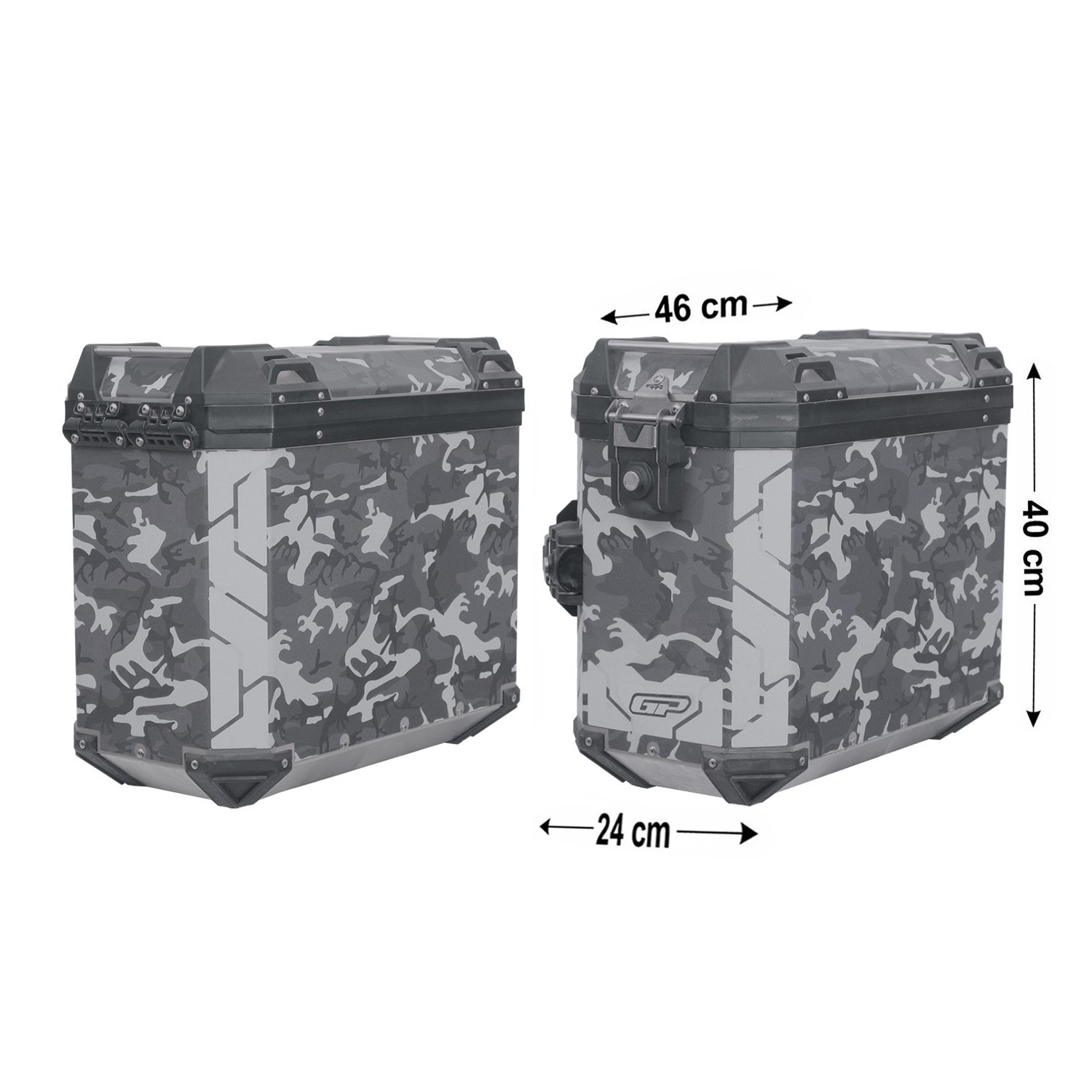 GP Kompozit DSN01 Universal 40 lt x 2 Desenli Alüminyum Motosiklet Yan Çanta Seti