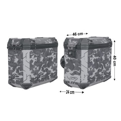 GP Kompozit DSN01 Universal 40 lt x 2 Desenli Alüminyum Motosiklet Yan Çanta Seti