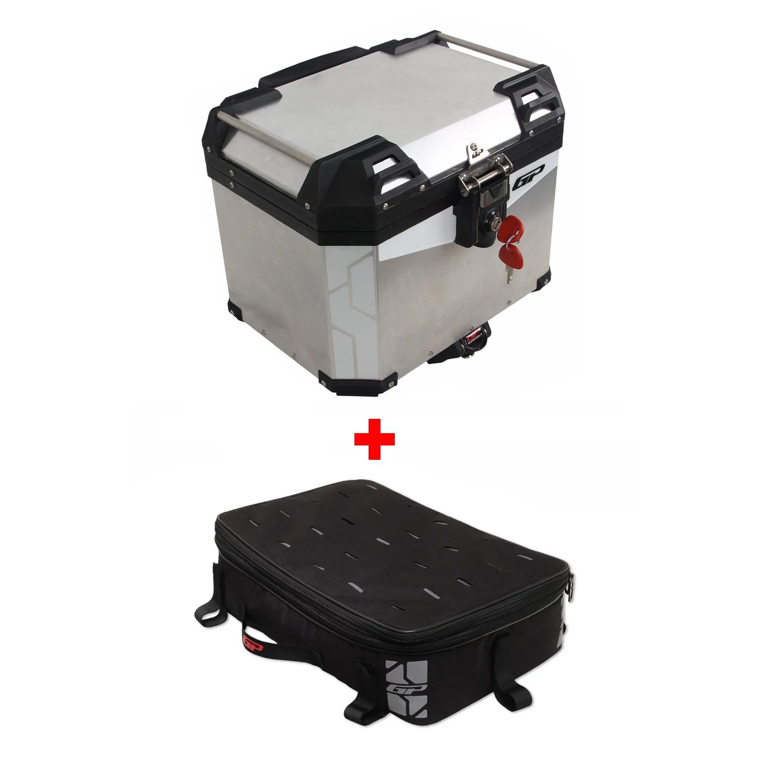 GP Kompozit Universal 37 lt Alüminyum ve Kumaş Motosiklet Çanta Seti Gri