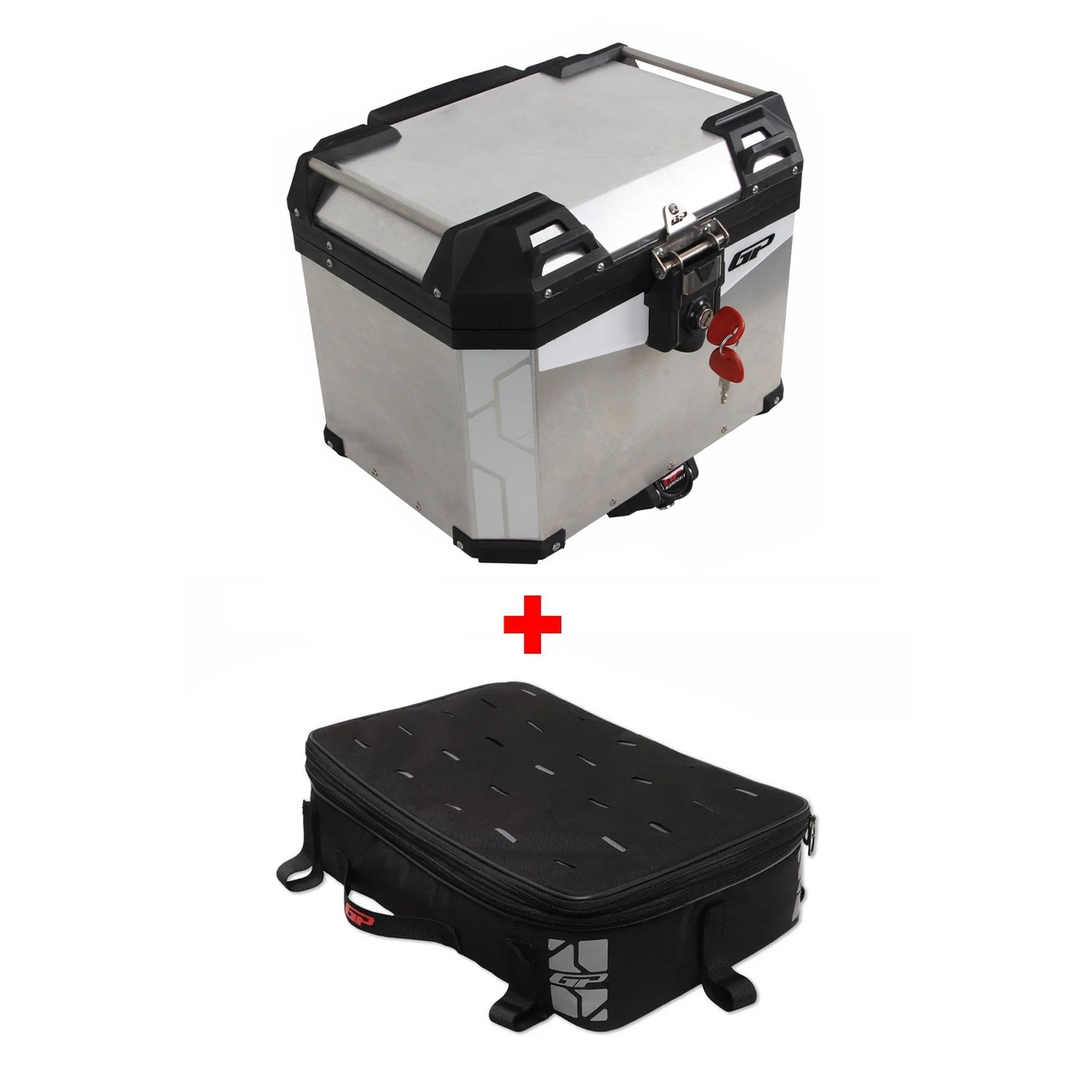 GP Kompozit Universal 37 lt Alüminyum ve Kumaş Motosiklet Çanta Seti Gri