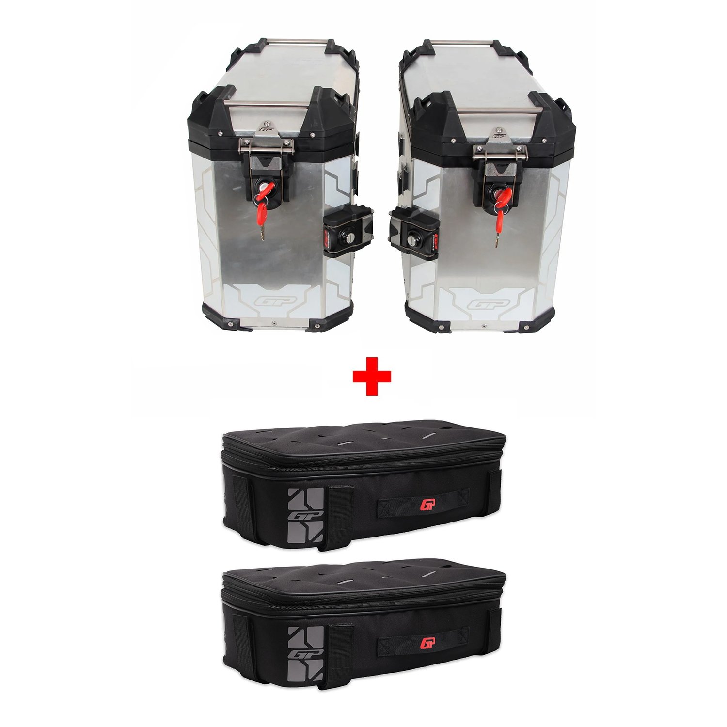 GP Kompozit Universal 40 lt x 2 Alüminyum ve Kumaş Motosiklet Yan Çanta Seti Gri