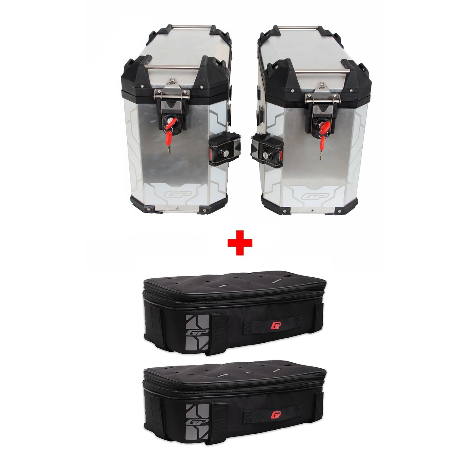 GP Kompozit Universal 40 lt x 2 Alüminyum ve Kumaş Motosiklet Yan Çanta Seti Gri