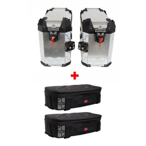 GP Kompozit Universal 40 lt x 2 Alüminyum ve Kumaş Motosiklet Yan Çanta Seti Gri