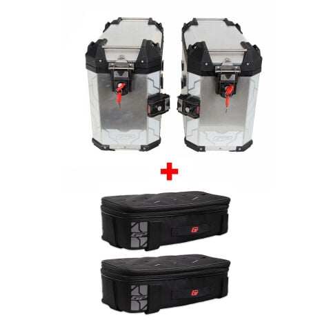 GP Kompozit Universal 40 lt x 2 Alüminyum ve Kumaş Motosiklet Yan Çanta Seti Gri