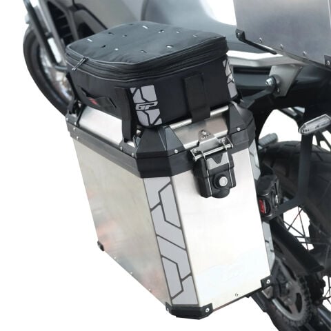 GP Kompozit Universal 40 lt x 2 Alüminyum ve Kumaş Motosiklet Yan Çanta Seti Gri
