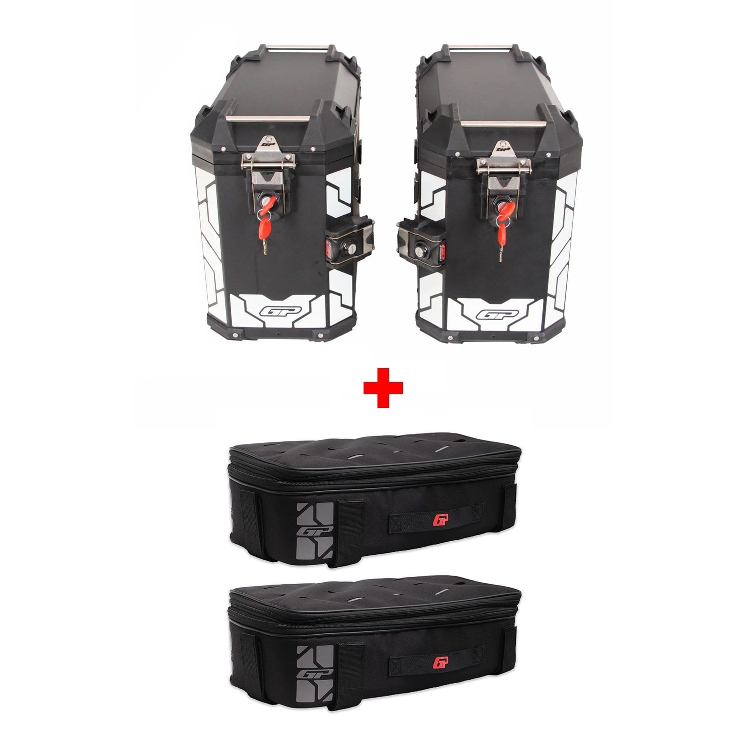 GP Kompozit Universal 40 lt x 2 Alüminyum ve Kumaş Motosiklet Yan Çanta Seti Siyah