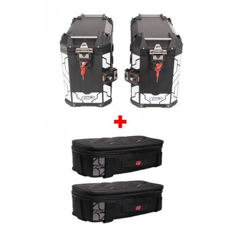 GP Kompozit Universal 40 lt x 2 Alüminyum ve Kumaş Motosiklet Yan Çanta Seti Siyah