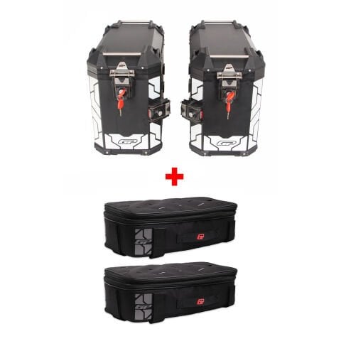 GP Kompozit Universal 40 lt x 2 Alüminyum ve Kumaş Motosiklet Yan Çanta Seti Siyah