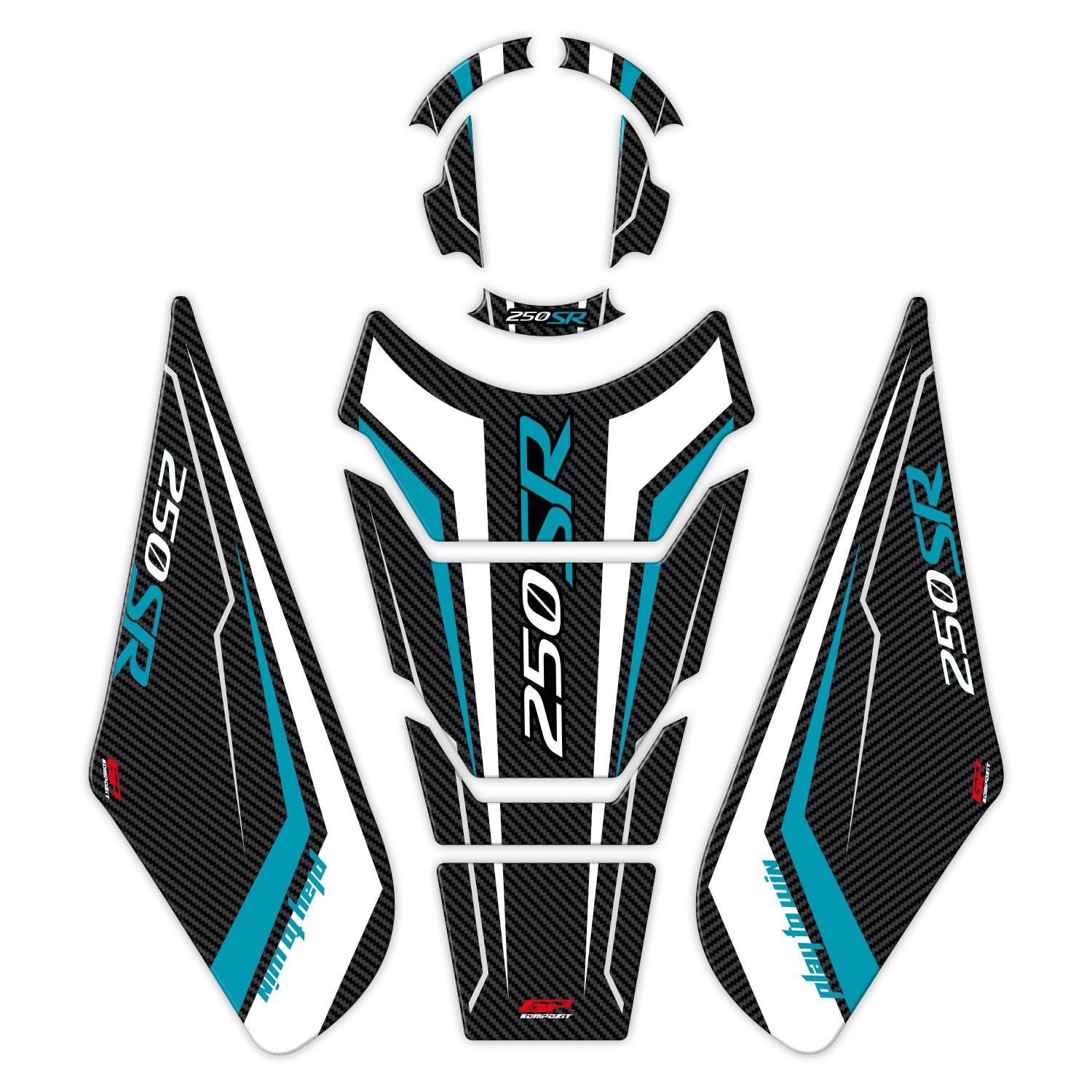 GP Kompozit CF Moto 250 SR 2020-2025 Uyumlu Tank Pad Seti Turkuaz