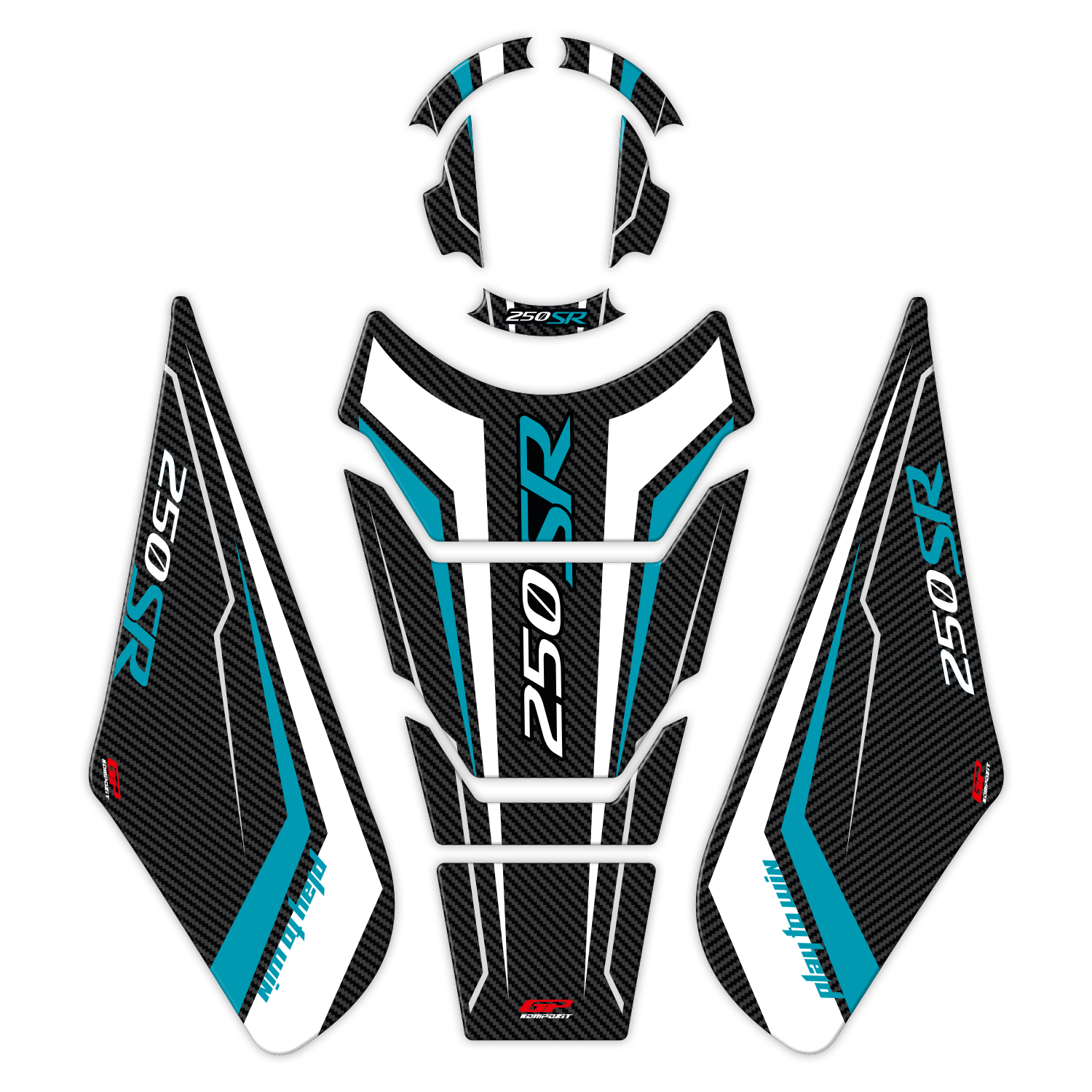 GP Kompozit CF Moto 250 SR 2020-2025 Uyumlu Tank Pad Seti Turkuaz