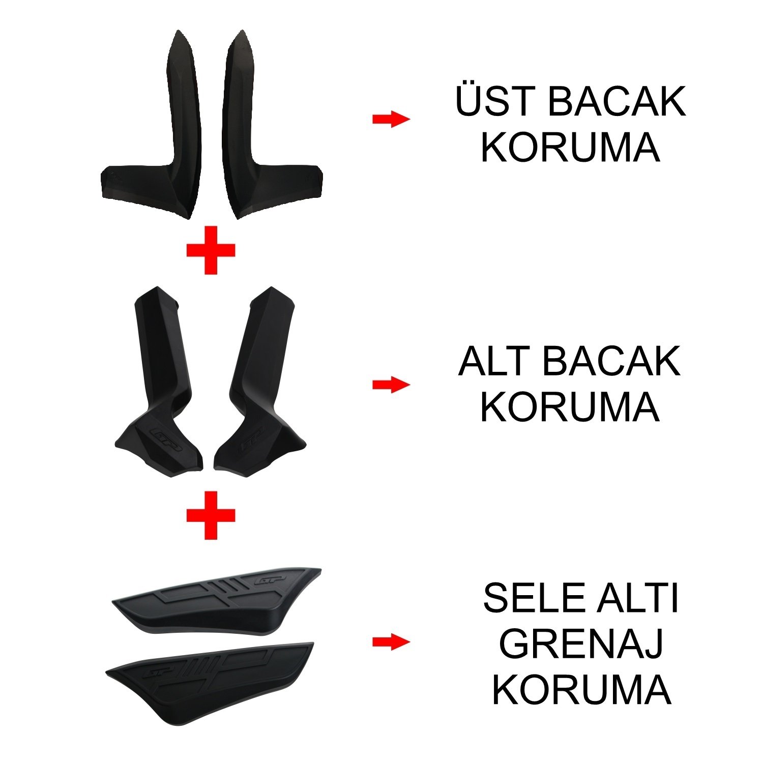 GP Kompozit Honda Forza 250 2023-2026 Uyumlu Üst/Alt Bacak ve Grenaj Koruma Seti Siyah