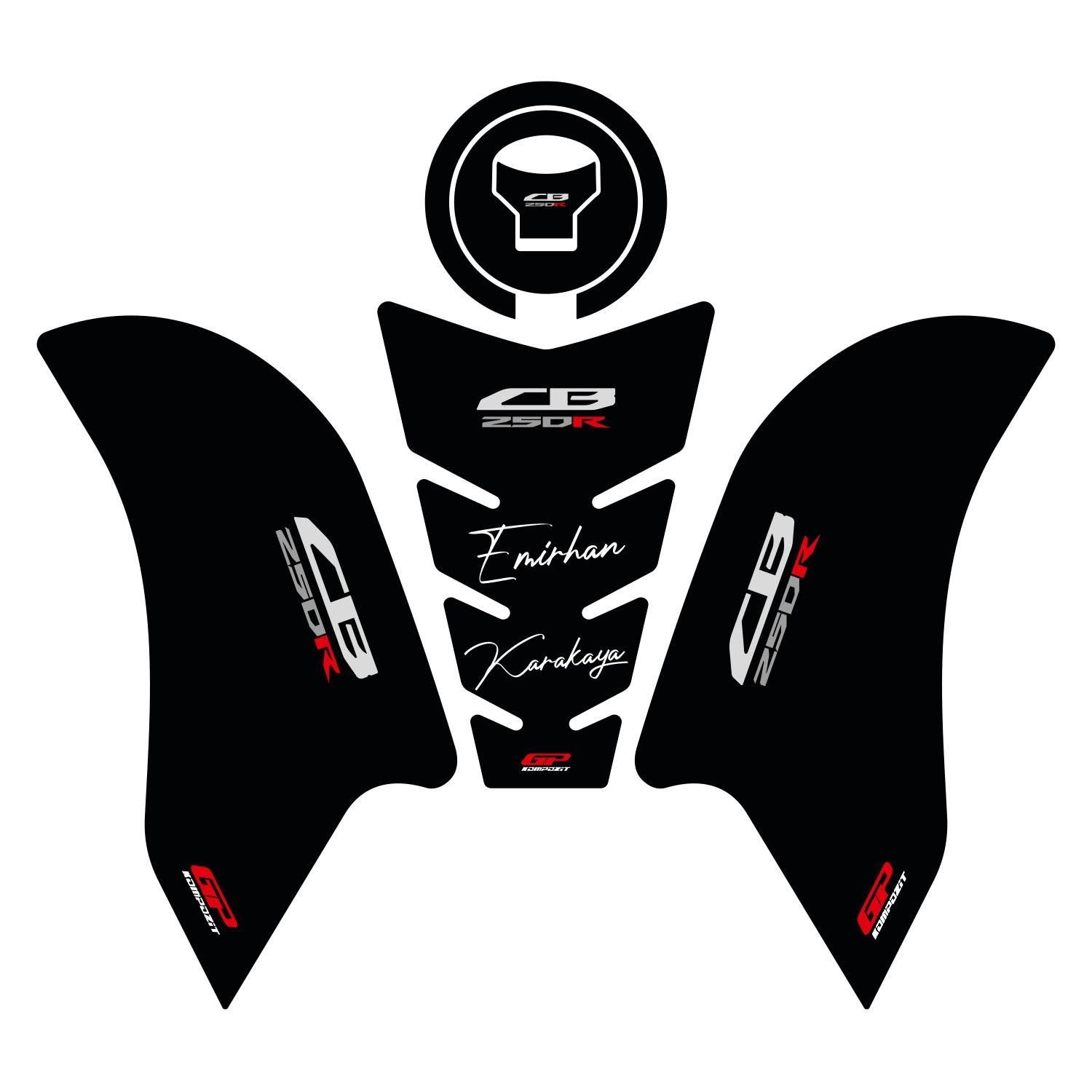 GP Kişiye Özel Honda CB 250 R 2017-2024 Uyumlu Tank Pad Seti Siyah