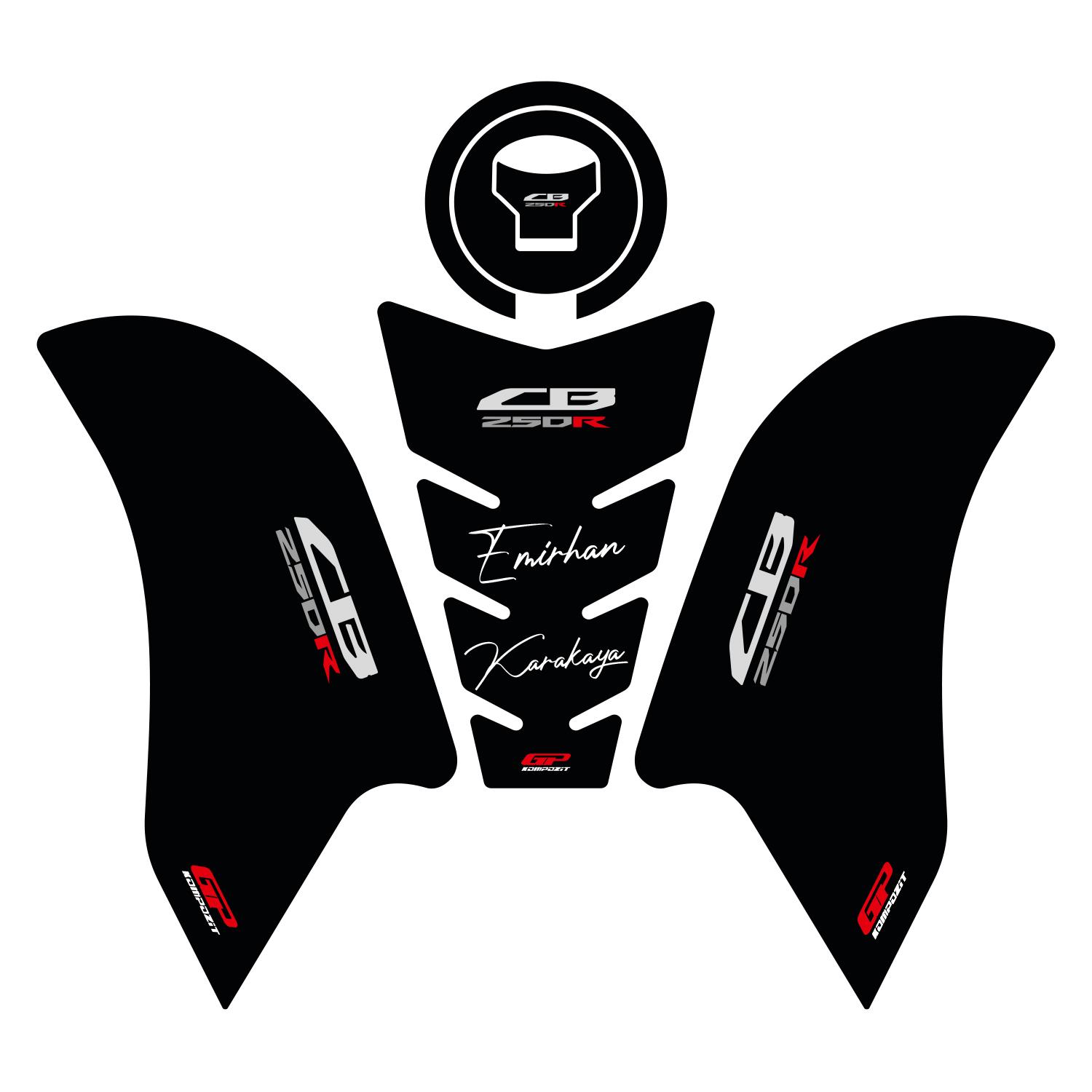 GP Kişiye Özel Honda CB 250 R 2017-2024 Uyumlu Tank Pad Seti Siyah