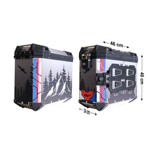 GP Kompozit DSN06 Universal 40 lt x 2 Desenli Alüminyum Motosiklet Yan Çanta Seti