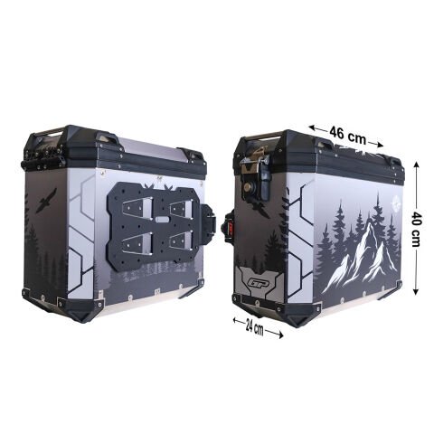 GP Kompozit DSN05 Universal 40 lt x 2 Desenli Alüminyum Motosiklet Yan Çanta Seti