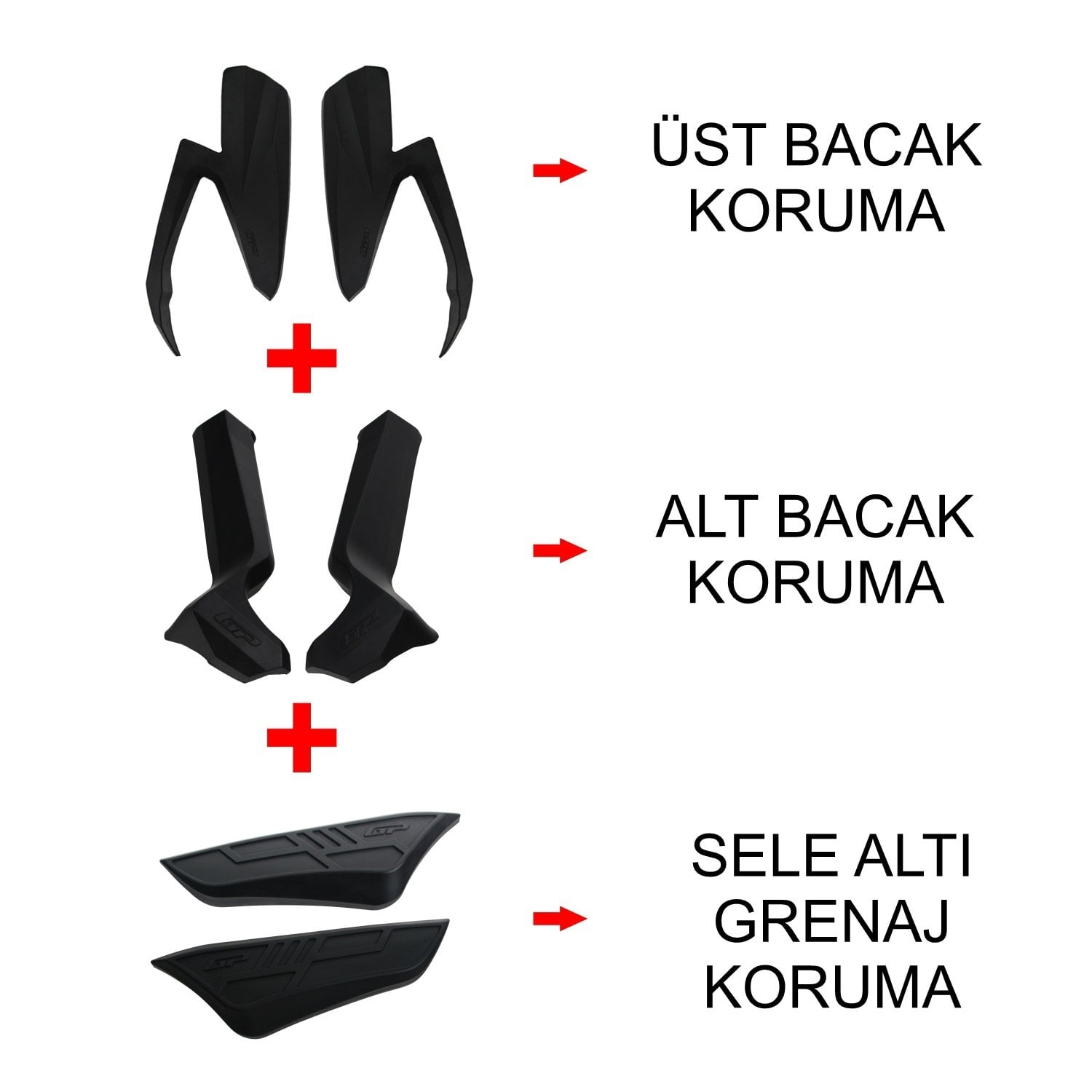 GP Kompozit Honda Forza 250 2021-2022 Uyumlu Üst/Alt Bacak ve Grenaj Koruma Seti Siyah