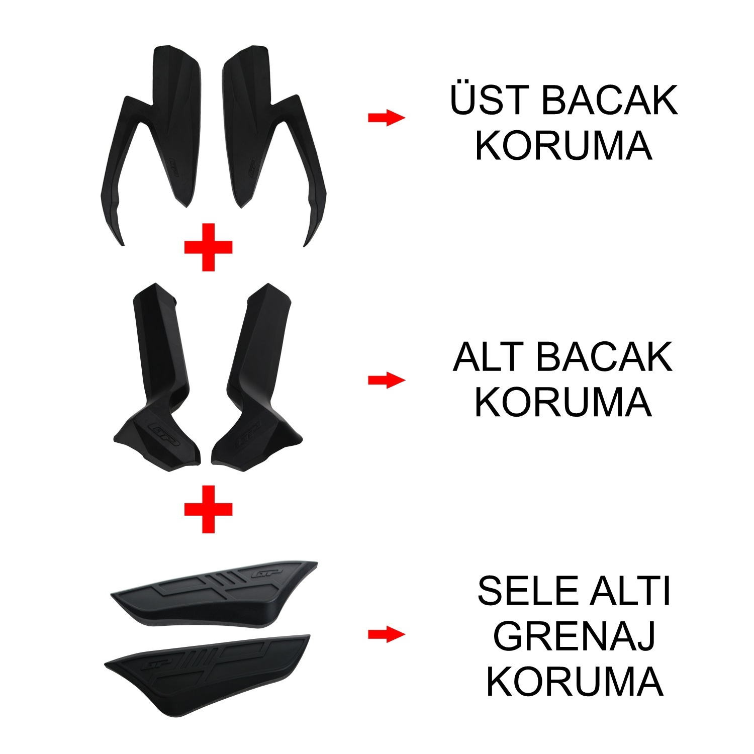 GP Kompozit Honda Forza 250 2021-2022 Uyumlu Üst/Alt Bacak ve Grenaj Koruma Seti Siyah