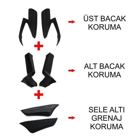 GP Kompozit Honda Forza 250 2021-2022 Uyumlu Üst/Alt Bacak ve Grenaj Koruma Seti Siyah