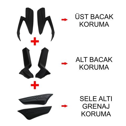 GP Kompozit Honda Forza 250 2021-2022 Uyumlu Üst/Alt Bacak ve Grenaj Koruma Seti Siyah