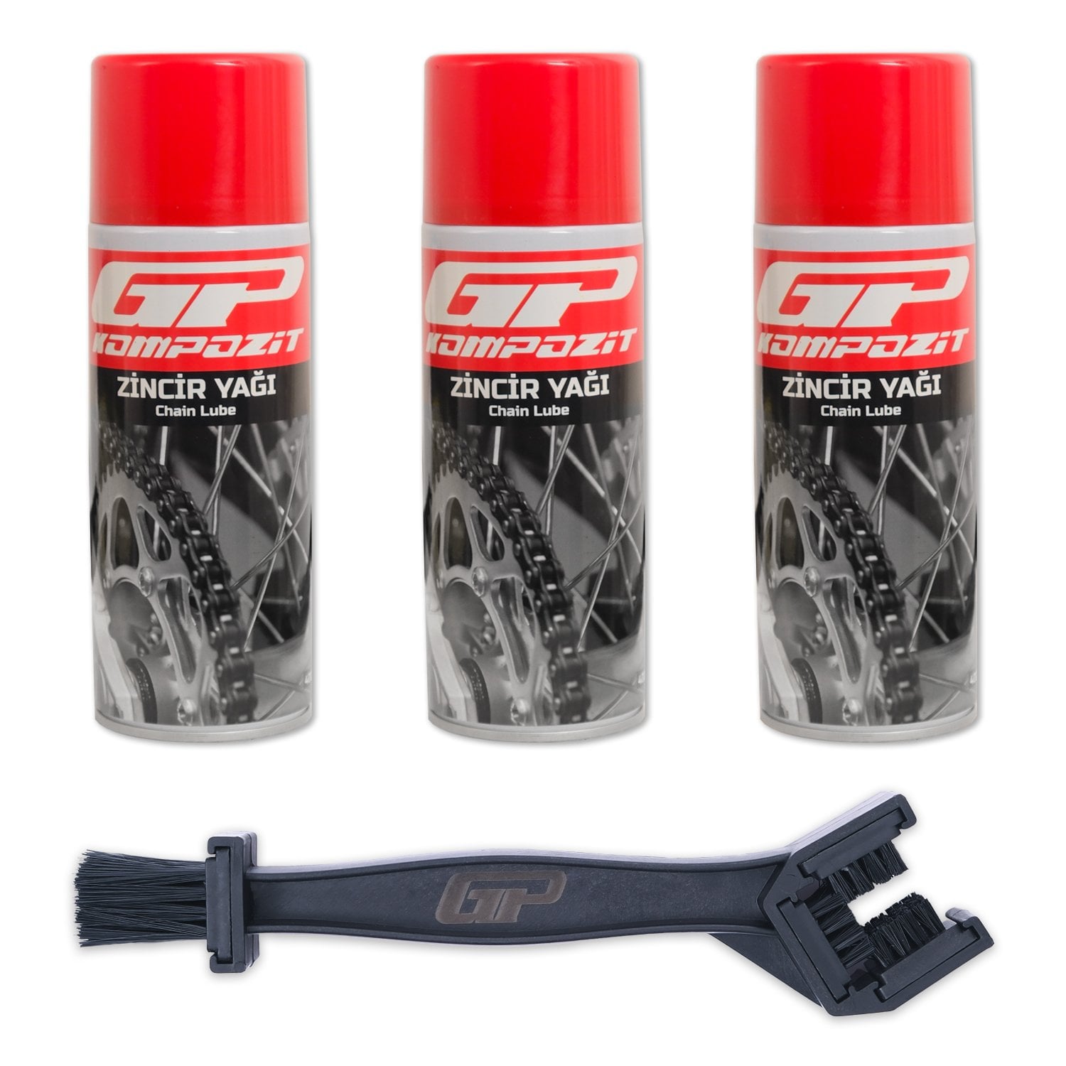 GP Kompozit BKM03 Motosiklet Bakım Seti (3 X Zincir Yağı + Zincir Temizleme Fırçası)