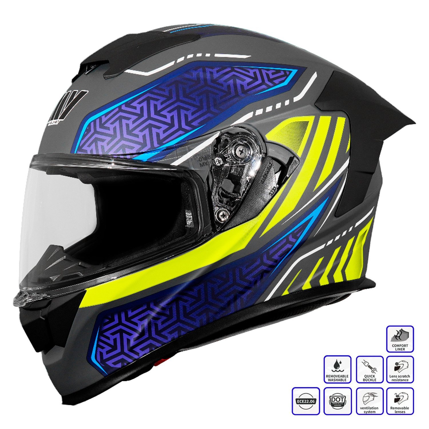 GP MY HELMET MKS001-RGBY Yarış Spoiler Güneş Vizörlü Şeffaf Full Face Motosiklet Kaskı