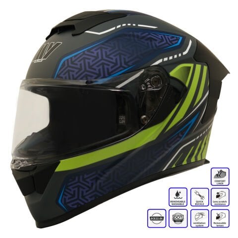 GP MY HELMET MKS001-RGBY Yarış Spoiler Güneş Vizörlü Şeffaf Full Face Motosiklet Kaskı
