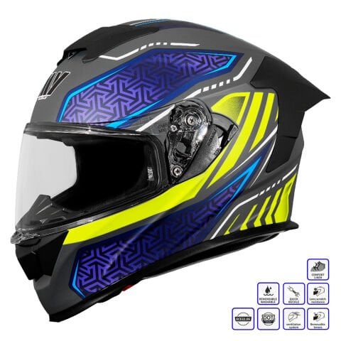 GP MY HELMET MKS001-RGBY Yarış Spoiler Güneş Vizörlü Şeffaf Full Face Motosiklet Kaskı