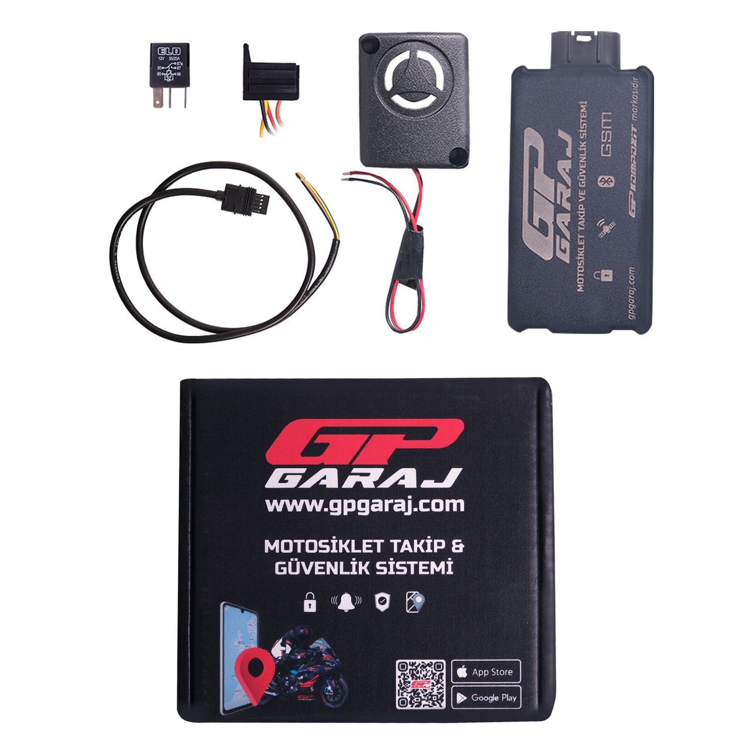 GP Garaj TKP001 Motosiklet Takip Ve Güvenlik Sistemi + Siren Alarm Modülü + Blokaj Sistemi + 1 Yıllık Lisans