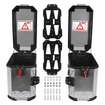GP Kompozit Universal 40 lt x 2 Alüminyum Motosiklet Yan Çanta Seti Gri
