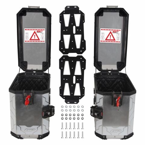 GP Kompozit Universal 40 lt x 2 Alüminyum Motosiklet Yan Çanta Seti Gri