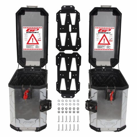 GP Kompozit Universal 40 lt x 2 Alüminyum Motosiklet Yan Çanta Seti Gri