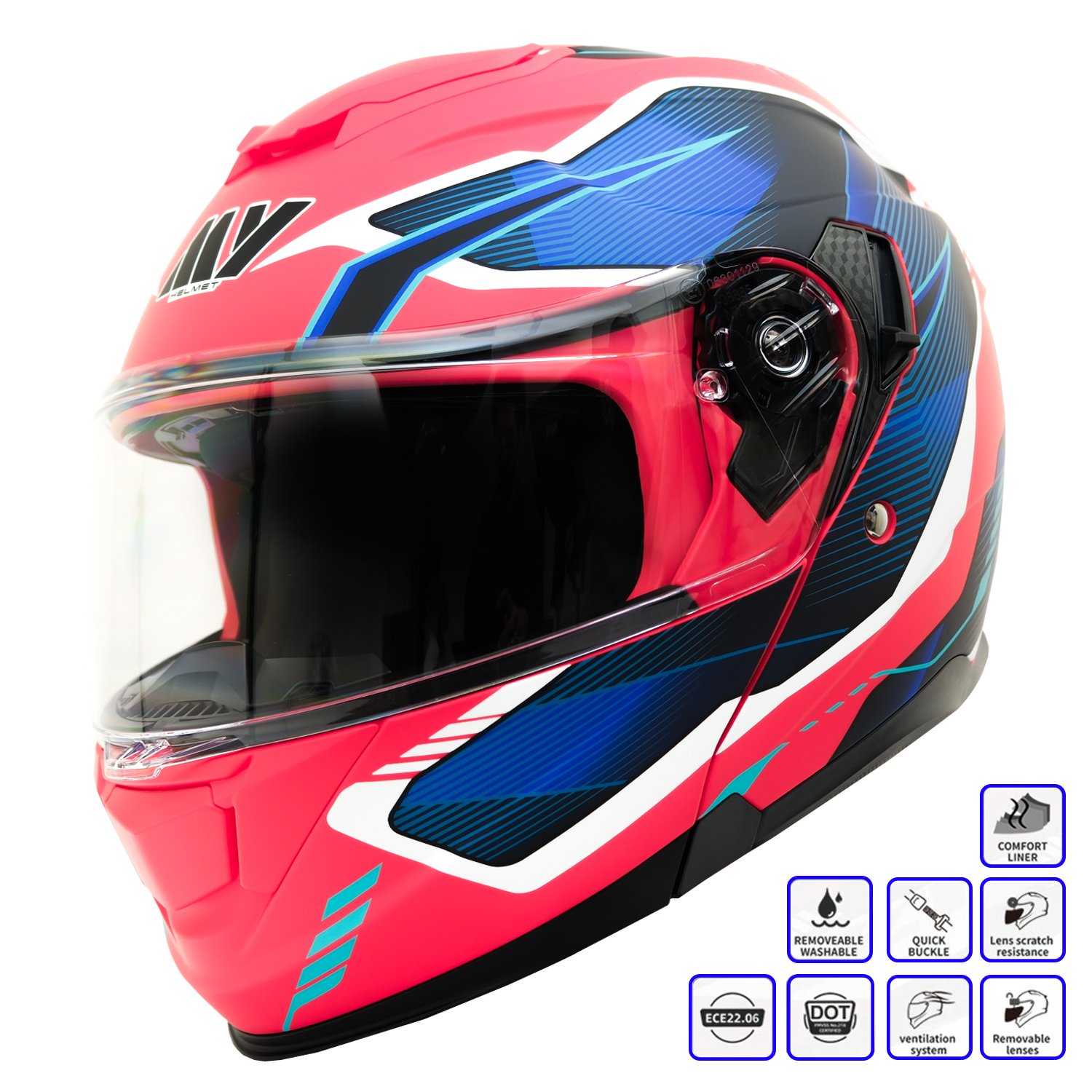 GP MY HELMET MKS002-RBW Güneş Vizörlü Şeffaf Çene Açılır Motosiklet Kaskı