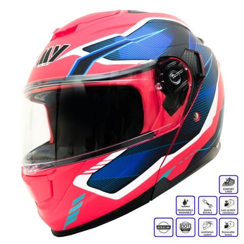GP MY HELMET MKS002-RBW Güneş Vizörlü Şeffaf Çene Açılır Motosiklet Kaskı