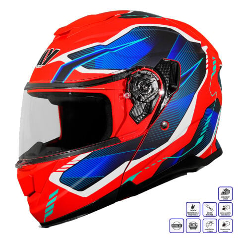 GP MY HELMET MKS002-RBW Güneş Vizörlü Şeffaf Çene Açılır Motosiklet Kaskı
