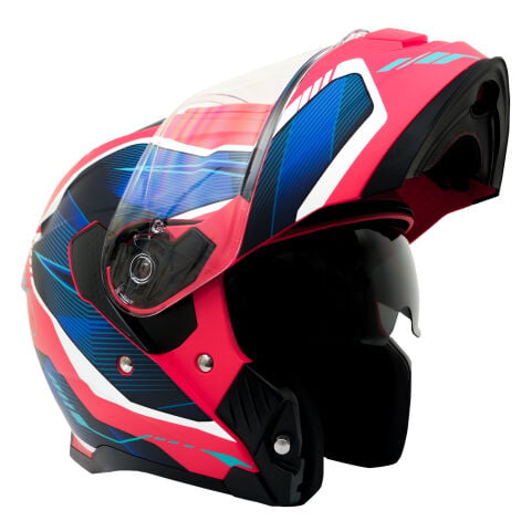 GP MY HELMET MKS002-RBW Güneş Vizörlü Şeffaf Çene Açılır Motosiklet Kaskı