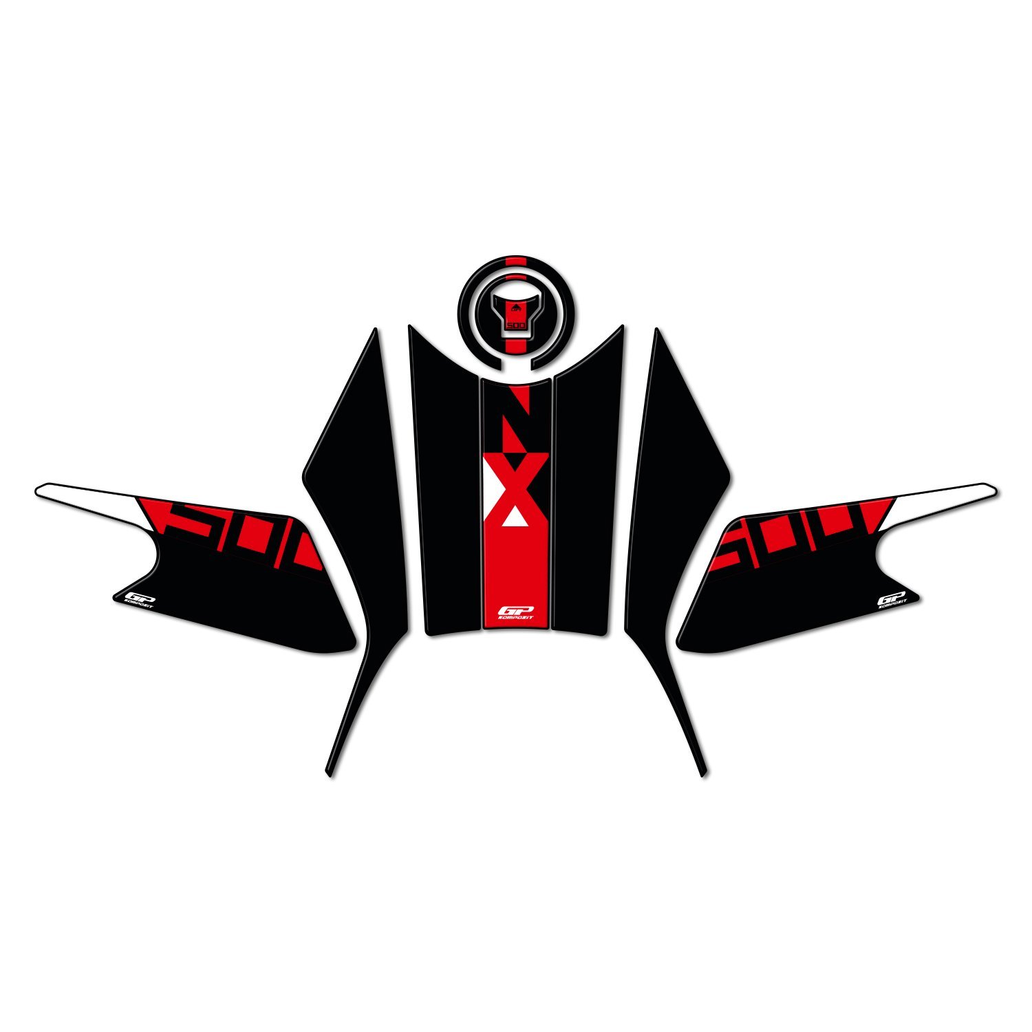 GP Kompozit Honda NX 500 2025-2026 Uyumlu Tank Pad Seti Siyah-Kırmızı