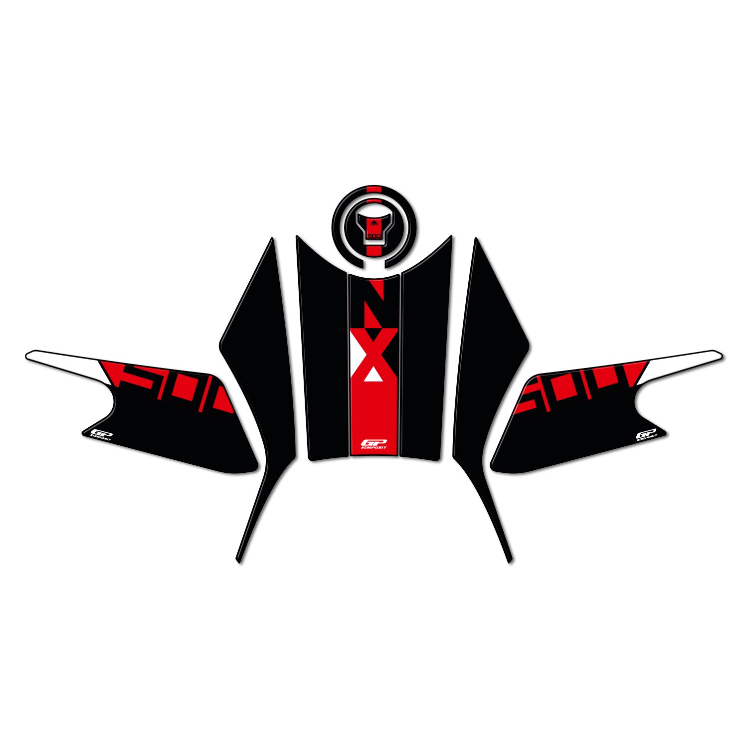 GP Kompozit Honda NX 500 2025-2026 Uyumlu Tank Pad Seti Siyah-Kırmızı