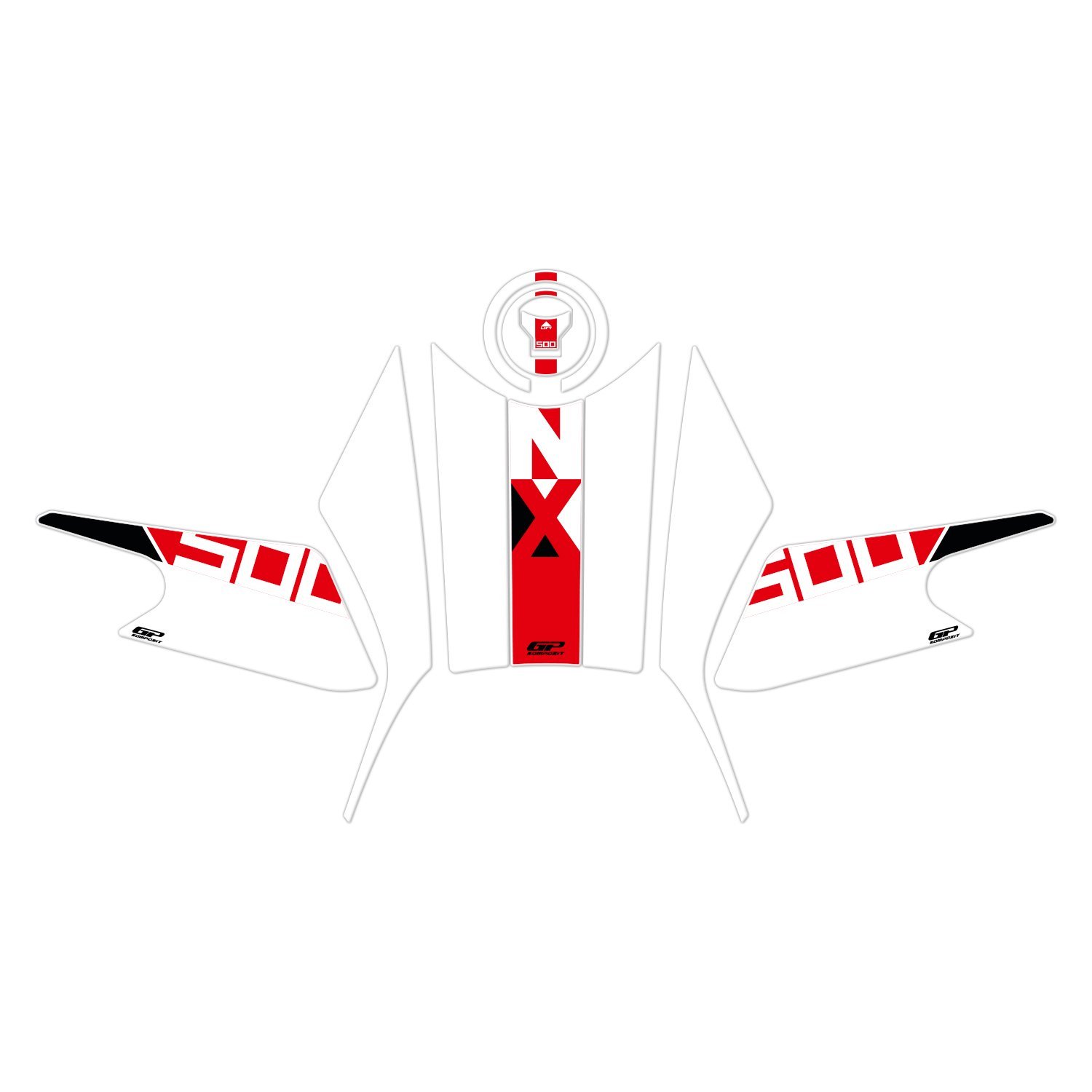 GP Kompozit Honda NX 500 2025 Uyumlu Tank Pad Seti Beyaz-Kırmızı