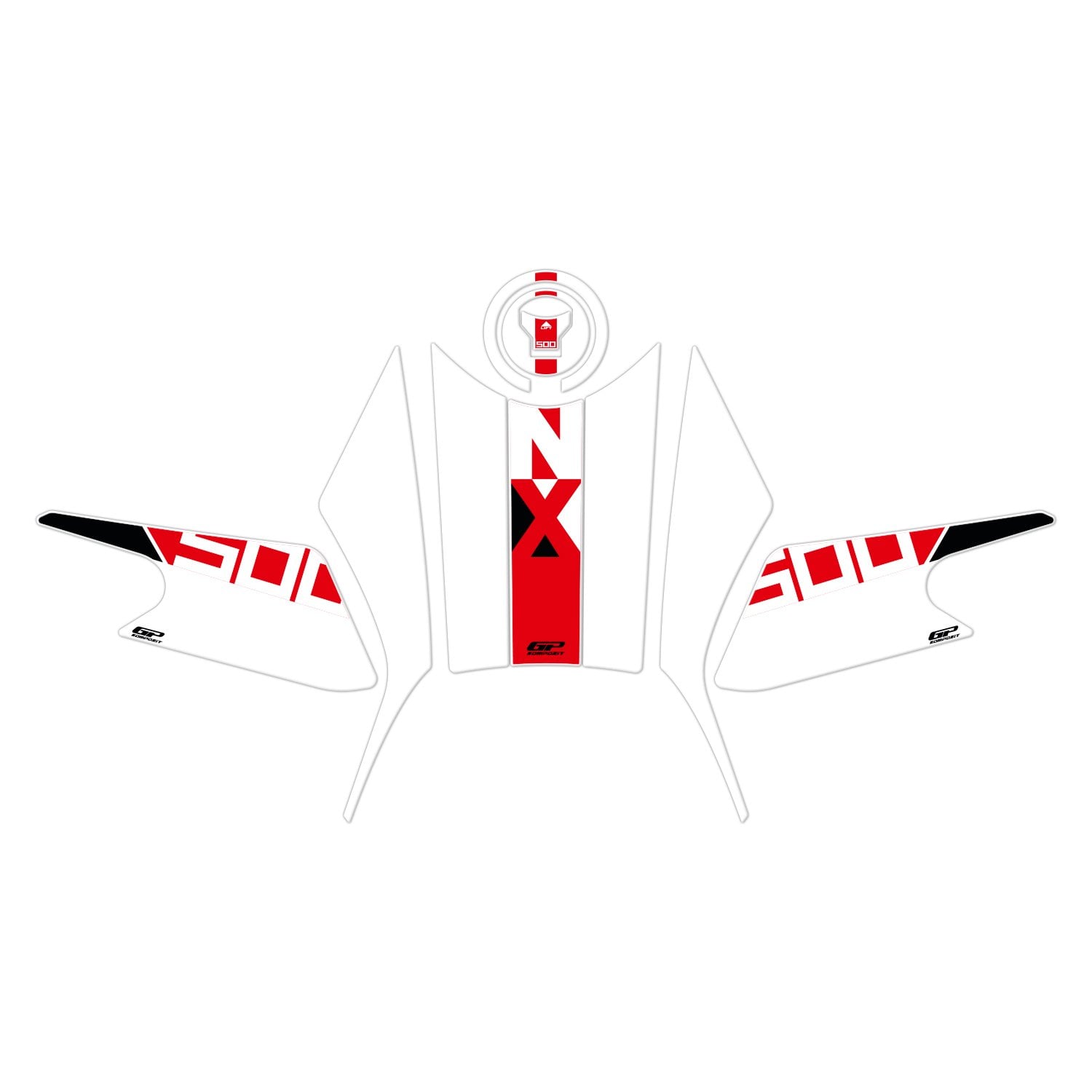 GP Kompozit Honda NX 500 2025-2026 Uyumlu Tank Pad Seti Beyaz-Kırmızı