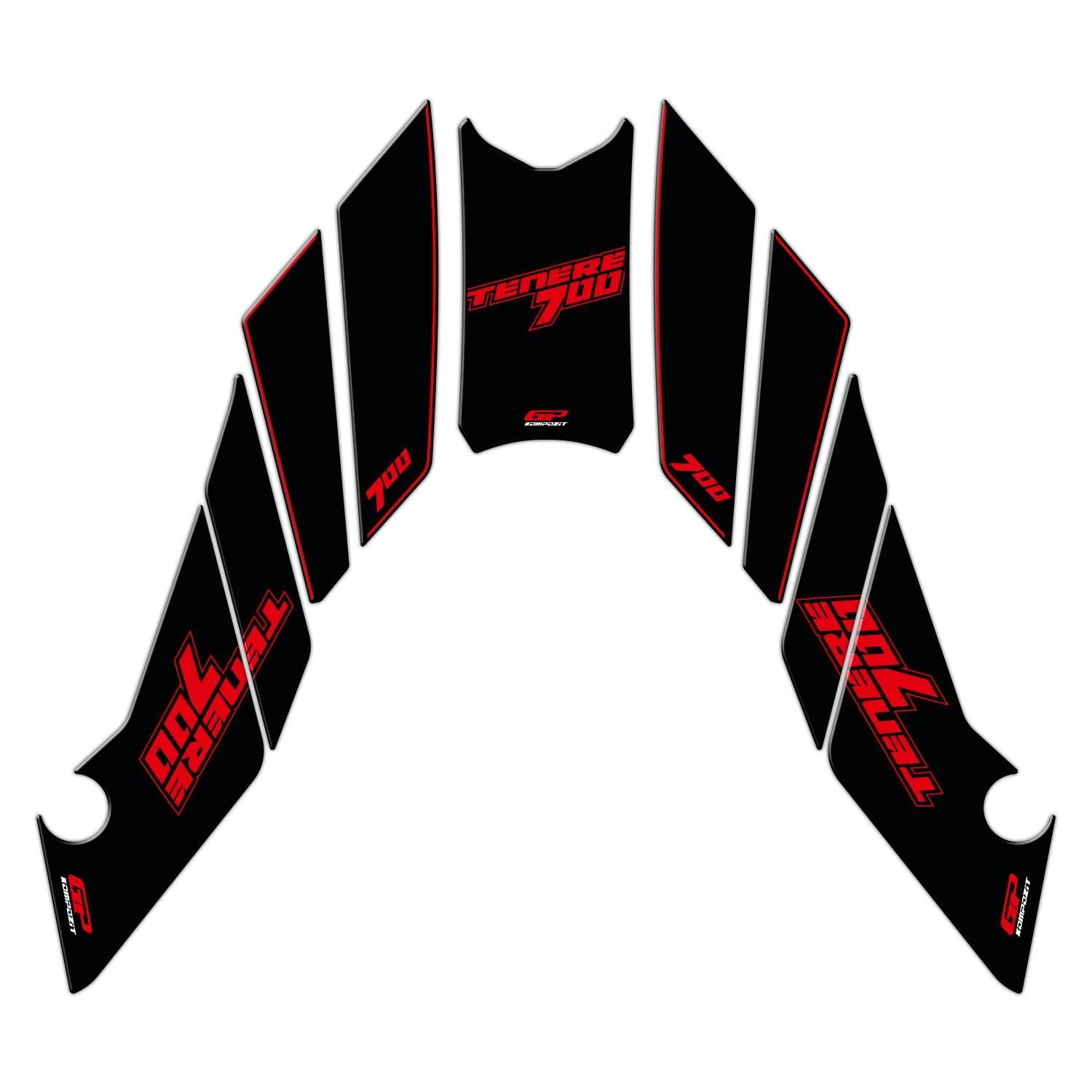 GP Kompozit Yamaha Tenere 700 2019-2023 Uyumlu Tank Pad Seti Kırmızı