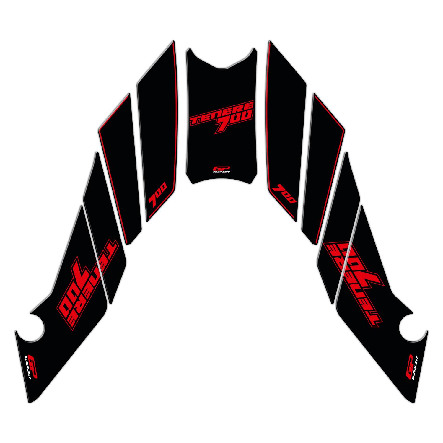 GP Kompozit Yamaha Tenere 700 2019-2023 Uyumlu Tank Pad Seti Kırmızı