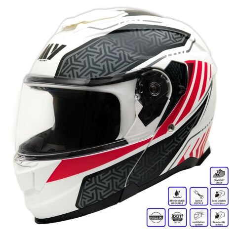 GP MY HELMET MKS002-WRB Güneş Vizörlü Şeffaf Çene Açılır Motosiklet Kaskı